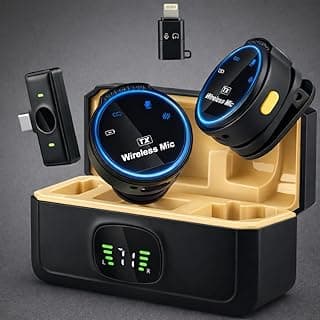 Microfone Lapela Profissional Cancelamento Premium de Ruído Wireless Duplo 48kHz Display Digital Case Carregamento USB C Lightning Streaming