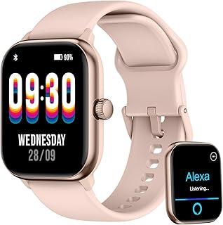 Relogio Smartwatch Feminino Bluetooth, Tela AMOLED 1,85 Polegadas,Botão girar, IP68 à Prova d'água, Alexa Integrada, Pontuação de sono, monitoramento de condicionamento físico, Android e iOS,rose