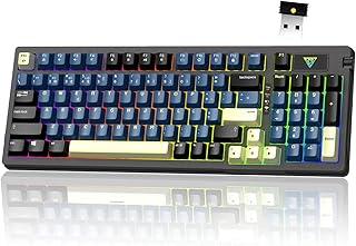 Hivento Teclado Mecânico, 2.4GHz/USB-C/BT5.0, Retroiluminação RGB,Teclado Sem Fio Hot-Swappable com Botões, Bateria 4000mAh, Teclas PBT, Interruptores Vermelhos