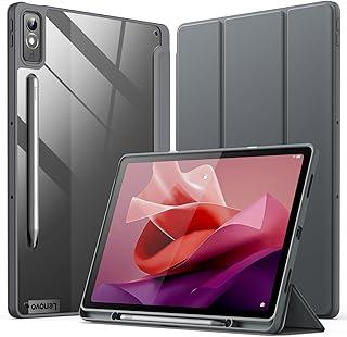 JETech Capa para Lenovo Tab P12 12,7-Polegadas (2023 Modelo, TB370FU / TB371FU) com Suporte para Stylus, Parte Traseira e Claro do PC Rígido, Suporte Protetor Triplo Dobrável (Cinza Escuro)