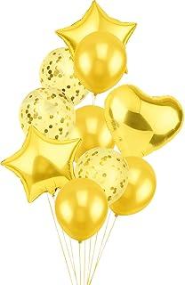 Kit 10 Balões Dourados Metalizados Balões em Formato de Coração e Estrela Balões com Confete Decoração para Festa Casamento Aniversário e Eventos