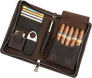 Estojo de Charutos Cubanos em Couro Legítimo CONTACTS, Caixa de Viagem para 5 Charutos, Bolsos para Isqueiro, 4 Slots para Cartões, Suporte Caneta, Slot Celular, Estojo para Puro Finos Porta-puro Luxo com 14.5% de desconto por R$ 246,44 na amazon