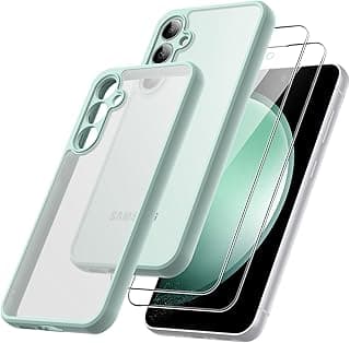 JETech 3 em 1 Capa Fosca para Samsung Galaxy S23 FE 6,4 Polegadas com Protetor de Tela de Vidro Temperado de 2 Pacotes, Case Capinha Estojo de à Prova de Choque Fosca com Proteção Câmera (Oliva)