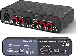 interface de audio,Placa de som profissional muti canals com USB 2.0 de alta velocidade, função de monitor para estúdio/gravação musical/gravação vocal/jogos/Equipamentos para DJ e VJ-Mixers (Q-26)
