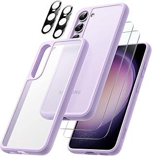 JETech 5 em 1 Capa Fosca para Samsung Galaxy S23 5G 6,1 Polegadas com 2 Pacotes Protetor Tela e Protetor Lente Câmera, Case Protetora Translúcida, Capinha Filme de Vidro Temperado (Lilás)