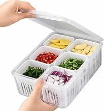 Organizador de Geladeira com Tampa e Divisórias I Porta Alimentos Plástico com Cesto Escorredor I 4 ou 6 Compartimentos I Lene (6)