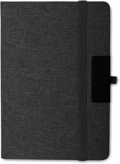 Caderno de Anotações Executivo, Capa Dura em Material Reciclável, 80 Folhas Pautadas, com Fechamento Elástico, Suporte para Caneta, Placa de Metal para Personalização, 21,3x14,5x1,2cm (1, Preto)