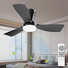 Ventilador de Teto Preto de Três Pás de 91 cm com Luz LED, Motor DC Silencioso, Controle Remoto, 6 Velocidades, 100-240V, Função Reversível e Instalação Flush Mount