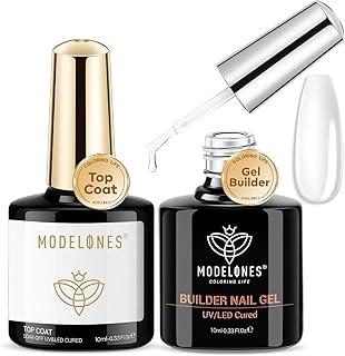 modelones Builder Nail Gel with Gel Top Coat, 8-In-One Clear Builder Acid Free Top Coat for Nail Thickening Apex Building Extension Shine Finish and Long Lasting, LED Lamp Cured 10ml DIY Home Salon