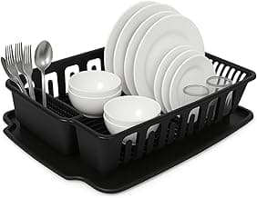 Escorredor de Louça 14 Pratos Com Porta Copos Talheres e Bandeja (Preto) com 14.78% de desconto por R$ 33,15 na amazon