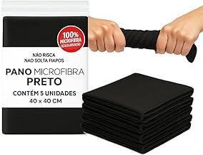 Pano Microfibra Limpeza Preto Multiuso Automotivo Vidros Chão Macio e Absorvente 40x40 Kit 5 Peças
