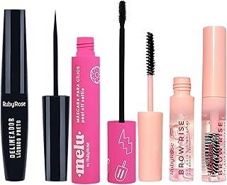 Kit de Maquiagem para Olhos, Máscara Melu Peel Off, Delineador Líquido Preto, Gel para Sobrancelhas - Maquiagem (Kit Melu Rosa)