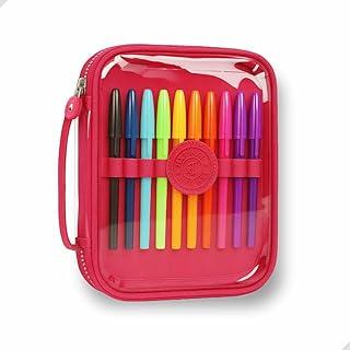 Estojo Escolar Grande Transparente com Zíper, 4 Cores Disponíveis, Capacidade para Lápis, canetas, borracha, apontador, Tesoura, Design Moderno Papelaria fofa Divertida Criativa (Rosa pink)