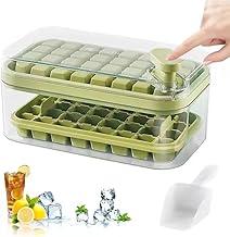 2 Forma de Gelo com Tampa 64 Cubos Bandeja Organizadora com Colher Livre de BPA Ideal para Drinks Bebidas e Uso Diário (Verde)