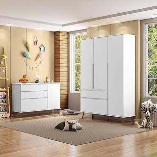 Jogo de Quarto Para Bebê Completo Melinda com Roupeiro e Cômoda Branco