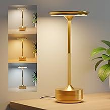 Luminária Abajur de Mesa LED Touch Sem Fio Portátil, Recarregável e Dimerizável, 3 Cores de Luz (Quente, Neutra, Fria), Base Antiderrapante – Ideal para Quarto, Escritório e Estudo(1801, Ouro)