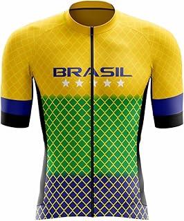 Camisa de Ciclismo Masculina Manga Curta Way Premium Brasil Estrelas Proteção UV Slim Confortável Pro Bike (BR, Alfa, M, Regular, Brasil Estrelas)