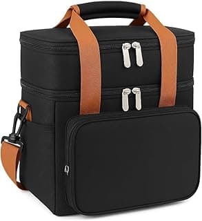 Bolsa Térmica Premium com 2 Compartimentos Oxford Resistente Alça Transversal Removível Conservação de Temperatura Lancheira Para Marmita Passeio Escola Faculdade Trabalho Bolsa Para Marmita (Preta)