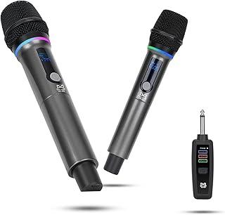 Microfones Dinâmicos com Bluetooth, Microfone Sem Fio Profissional Duplo, Iluminação RGB Dupla, Ideal para Karaokê em Casa e Uso Portátil Outdoor