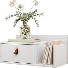 Mesa Cabeceira Suspensa Gaveta Nicho Puxador Couro 2 Lados (Branco Brilho)