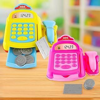 Mini Caixa Registradora Infantil com Acessórios Moedas, Cartão e Bip, Brinquedo Educativo para Crianças a Partir de 3 Anos, Diversão e Aprendizado, Cores Sortidas
