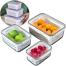 Kit 3 Potes Herméticos com Cesto Escorredor Removível, Empilháveis, para Salada/Frutas/Legumes, BPA Free, Pode Ir ao Micro-Ondas e Freezer