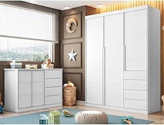Quarto Infantil Completo Guarda Roupa 3 Portas 4 Gavetas com Cômoda 2 Portas 3 Gavetas Branco