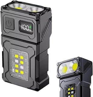 Lanterna LED Multifuncional Com Imã Cabeça Giratória Clip Presilha em Aço Inox e Visor Dgital – Iluminação Potente Portátil para Emergência, Trabalho, Camping