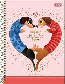 Tilibra - Caderno Espiral Capa Dura Universitário 1 Matéria Brownie 80 Folhas - Fundo Rosa - Cachorros Coração