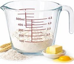 Jarra Medidora de Vidro 500ml com Alça e Bico – Marcações em ml e Xícaras, Vidro Resistente a Calor – Ideal para Culinária, Receitas e Confeitaria KOALAECOM®