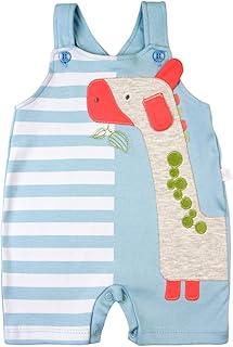 Macacão Bebê Menino Curto em Suedine 100% Algodão – Listrado Girafa com Bordados e Alças