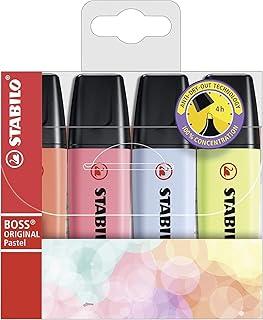Marca Texto - STABILO BOSS ORIGINAL Pastel – Estojo com 4 unidades – Cores sortidas