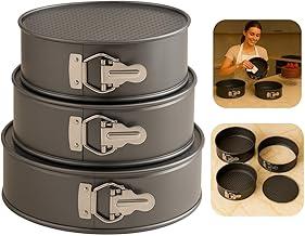 Kit Conjunto Forma de Bolo com Trava Assadeira para Forno Redondo Antiaderente Fundo Removível Torta Revestimento Teflon Desmontável Grande Médio Pequeno Premium Profissional Sobremesa (3 Redondas)