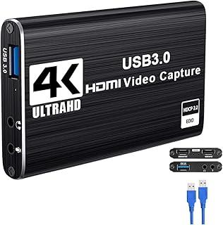 Placa de Captura HDMI 4K USB 3.0, Captura de Vídeo e Áudio para Streaming, Compatível com Windows/Linux/MacOS, Entrada HDMI para Consoles e Câmeras, Nintendo Switch e video streaming