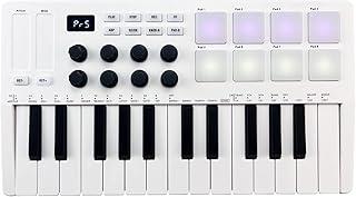 Teclado de controle MIDI 25 teclas Mini teclado USB portátil controlador MIDI com 25 teclas sensíveis à velocidade 8 pads retroiluminados RGB 8 botões