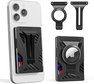 Carteira Magsafe 3 em 1 com Suporte para AirTag - Porta-Cartões em Fibra de Carbono, Clipe para Notas e Bloqueio RFID para iPhone 16/15/14/13/12 (Pro Max/Pro/Plus/Mini)