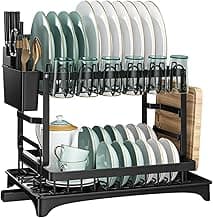 Escorredor de Louça Inox Modular Preto com Drenagem 360°, Organizador de Pia, Porta Pratos, Talheres, Copos e Tábuas, Montagem Fácil