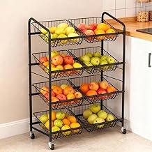Carrinho de Armazenamento de Cozinha com Rodinhas, Suporte de Metal para Frutas e Vegetais com Cesto Removível, Suporte para Carrinho com Rodas para Lanches e Micro-ondas