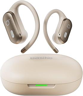Basike Fone de Ouvido Bluetooth 5.4 Open-Ear, TWS Som Estéreo Hi-Fi, ANC e Modo Transparência, Suporta Chamadas de Voz, Toque Inteligente, Compatível com Android e iOS – Bege Claro