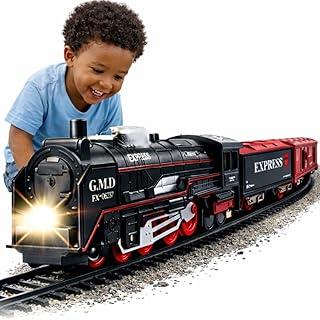 Pista Trem Com Trilhos Eletrico Expresso Locomotiva a Vapor com Vagões de Carga Trilhos Tema Ferroviário Clássico Premium