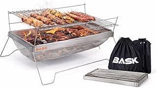 BASK EasyCarry FirePro – Churrasqueira Portátil Estilo Japonês em Aço Inox 430 com Dupla Grelha, Alta Eficiência de Combustão, Ideal para Camping, Praia, Jardim, Festa e Quintal