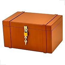 Genérico Caixa Bau Organizador Multiuso + Cadeado Organizador - Madeira Mogno - Grande (Altura: 17 cm, Comprimento: 30 cm, Largura: 20 cm)