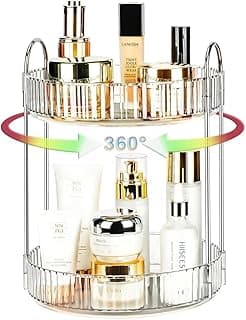 Organizador de Cosméticos Giratório Alta Capacidade de Armazenamento – Ideal para Maquiagem, Acessórios, Perfumes - Prático, Espaçoso e Sofisticado (Prata/Transparente - 2 bandejas) com 10% de desconto por R$ 65,61 na amazon