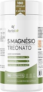 5 Magnésio Treonato 180 Cápsulas, 3 Meses de Uso, Longa Duração, Alto Teor Treonato + 5 tipos de Magnésio, Fortalvit