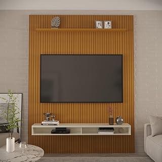 VIA NOSSA - Painel Ripado 3d para Tv Até 75 Polegadas Print com Nicho 180cm Cor:cedro