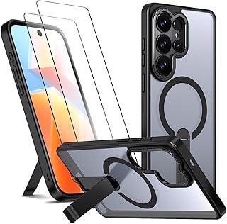 Capa para Samsung Galaxy S26 Ultra Capinha - Compatível com MagSafe, com protetor de ecrã temperado de 2 peças, estojo ultrafino resistente a choques e quedas com suporte ajustável - Preto