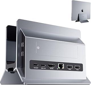 Estação de Ancoragem Vertical para MacBook, Mac Mini e MacBook Pro/Air, 4K a 60Hz HDMI, 2 USB C 10Gbps, SD/TF, 100W PD, RJ45, 2 USB A, Prata
