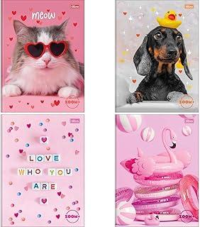 Kit com 5 Cadernos Brochurão, Tilibra, Zoom+, Feminino, Universitário, Capa Dura, 96 Folhas, Capas Sortidas