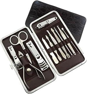 Kit Manicure e Cuidados Pessoais 12 peças Aço Inox - Cortador de Unha, Alicate, Tesoura, Lixa - Ferramentas para Rosto, Pés e Mãos - Estojo Portátil - Cuidados de Beleza Completo - Shop100