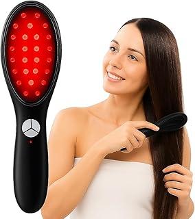 Pente Escova Elétrica Massageadora Unissex EMS com Terapia de Luz LED Azul e Vermelha - Terapia Capilar com Função de Crescimento Capilar e Alívio de Estresse